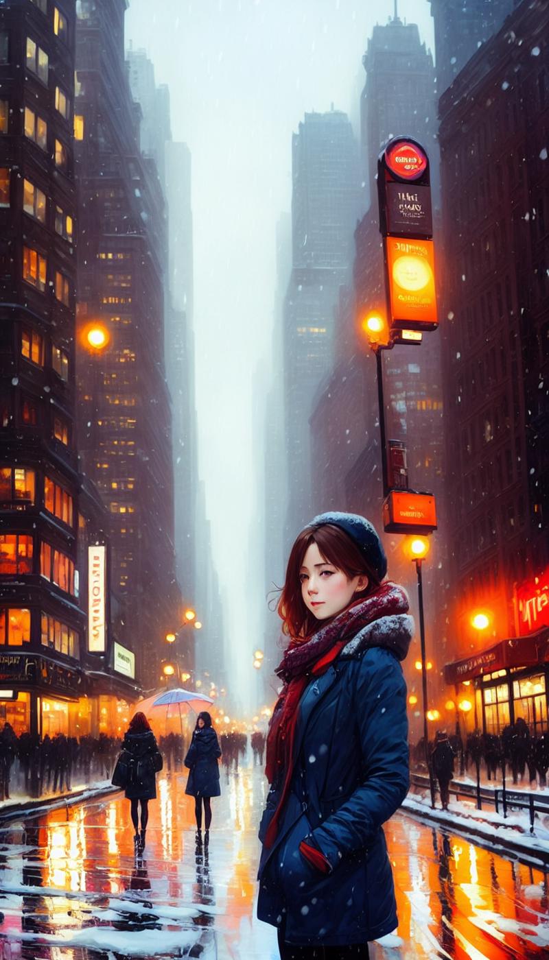 03445-467830688-New York City  in winter in Style by Style-Autumn, a woman by agnes cecile, luminous design, pastel colours, ink drips, autumn l.png